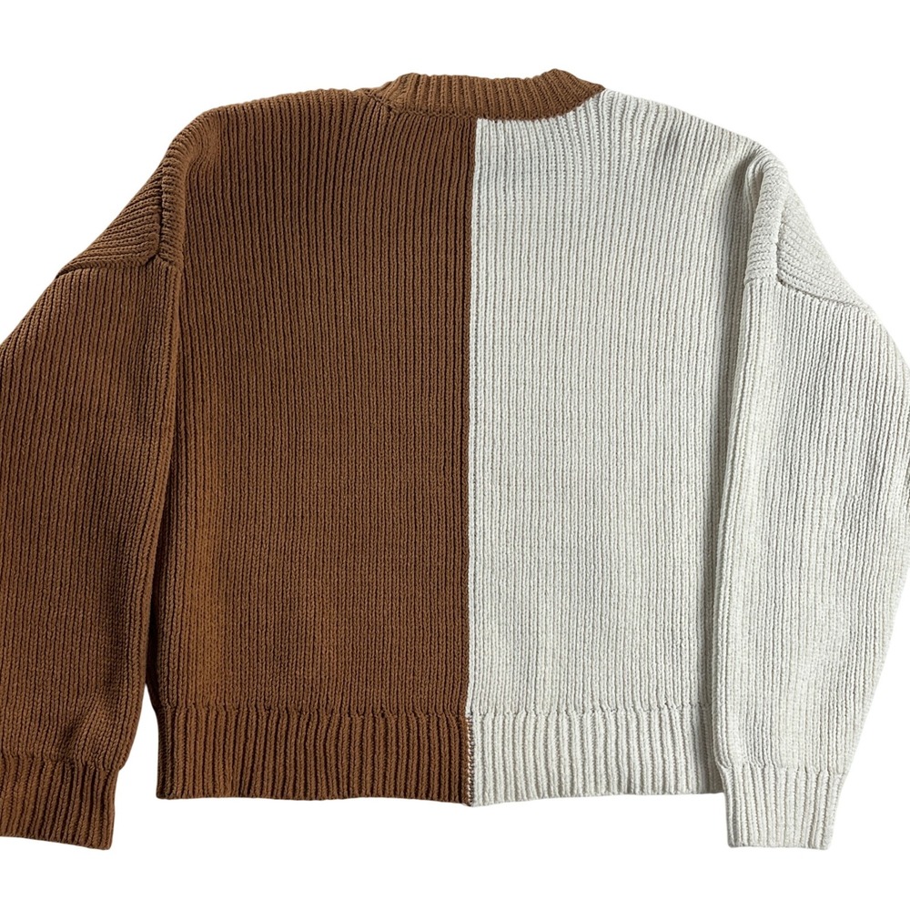 Abercrombie‎ & Fitch Colorblock Chenille Crewneck Sweater Brown Cream M - Picture 2 of 8